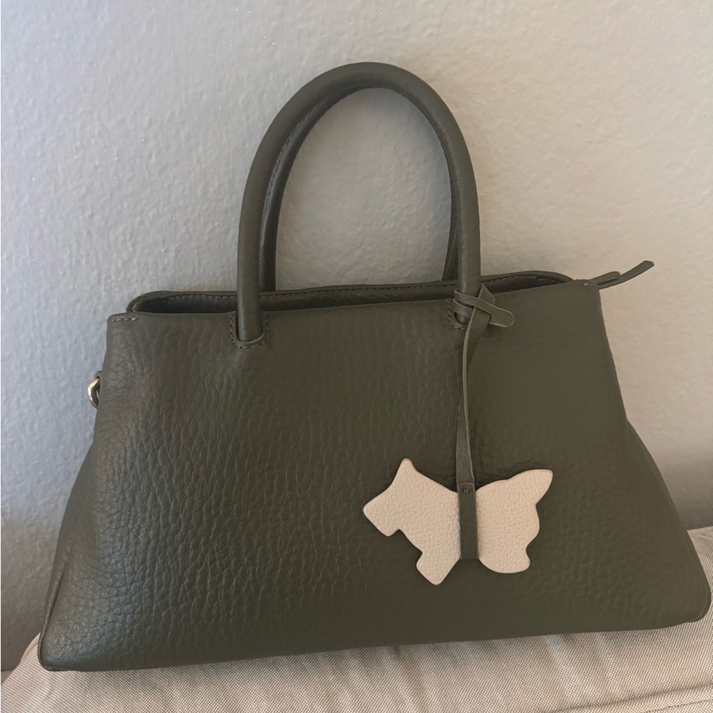 Olive Green Leather Handbag with Dog Charm